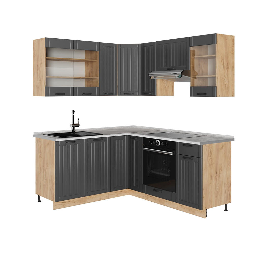 ECKKÜCHE Fame-Line, Dunkelgrau/Goldkraft Eiche, 190 x 160 cm, AP Marmor - Honigeiche/Dunkelgrau, Holzwerkstoff (190/81.6/60cm) - Vicco