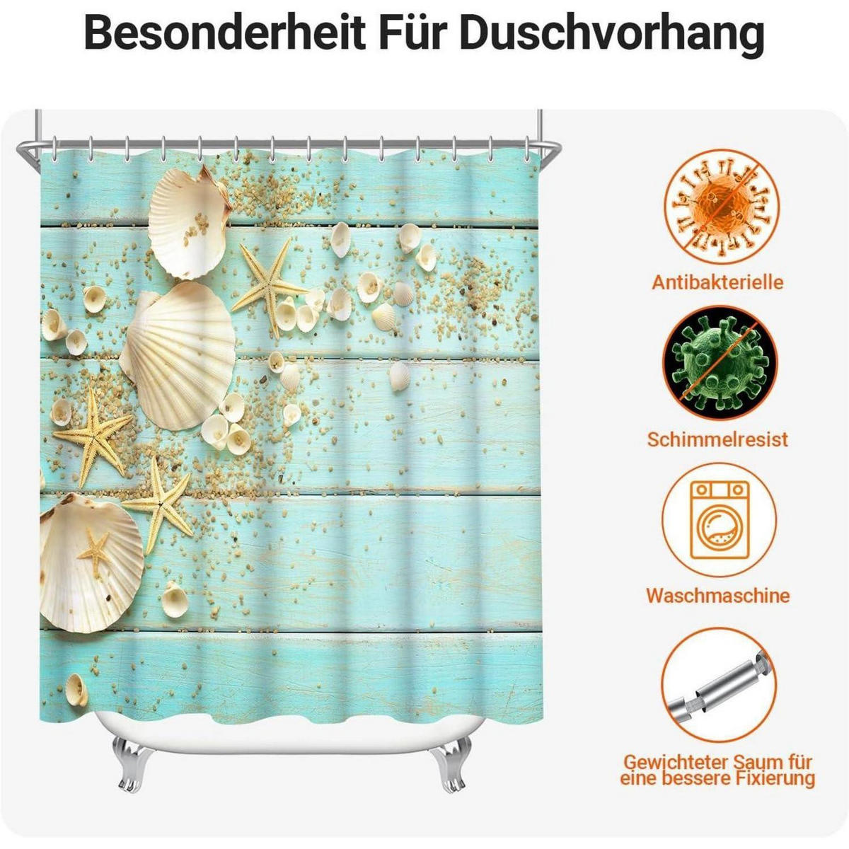 DUSCHVORHANG Schale 180 x 200 cm Textil Wasserabweisend Waschbar - Türkis, Textil (180/200cm)