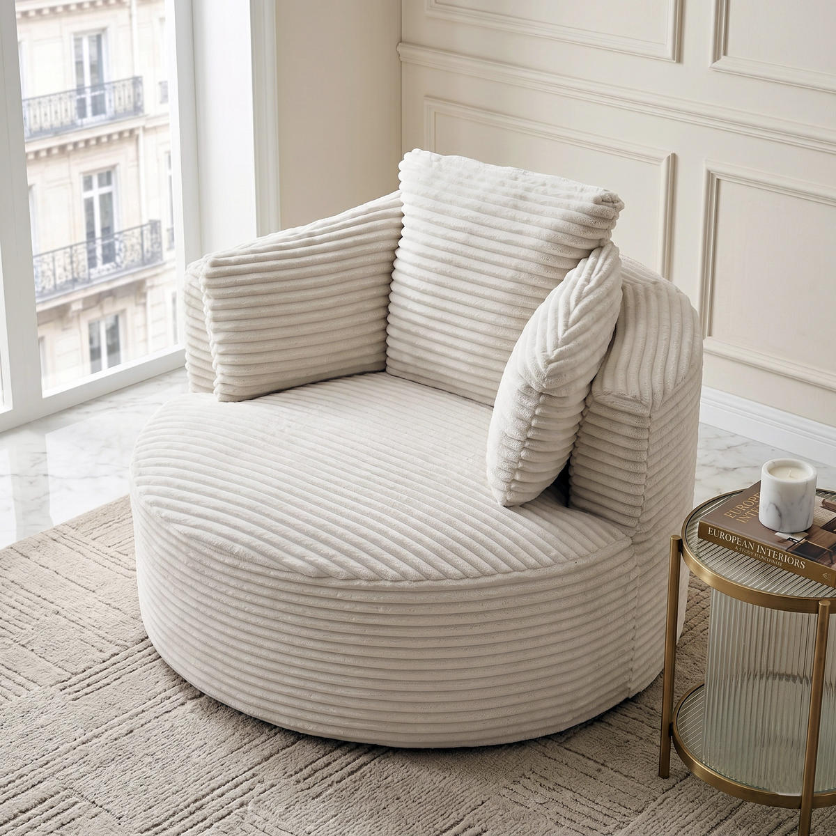 SESSEL weicher cordstoff taschenfederkern & komprimierte lieferung - Beige, Textil (124/86/113cm) - Urban Meuble