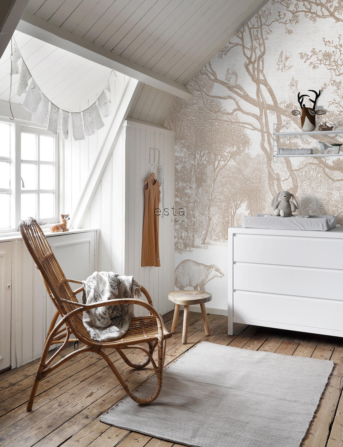 FOTOTAPETE Wald mit Waldtieren 350 x 279 cm - Braun, Papier (350/279cm) - ESTAhome