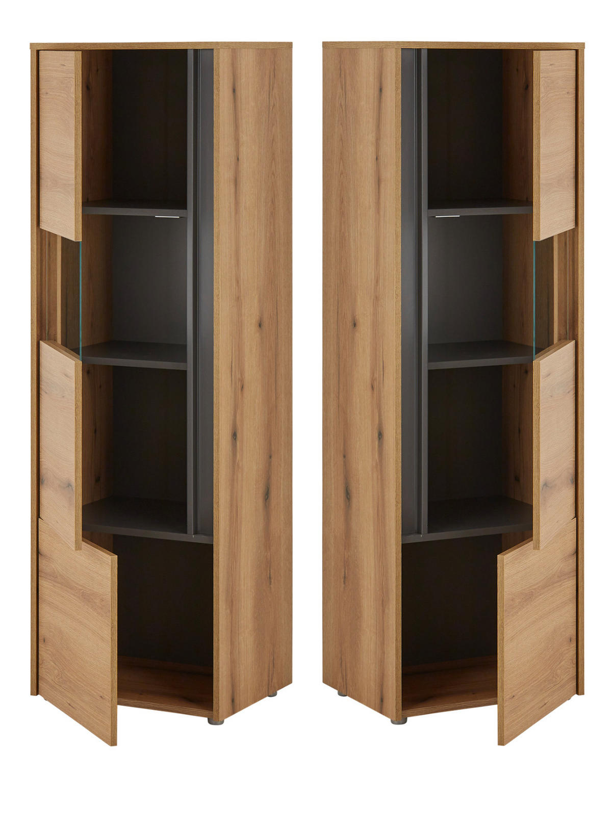 SCHRANK-SET 3-teilig Evoke Eiche, grau, Wohnkombination mit 3 x Vitrine - Eichefarben/Grau, Holz/Holzwerkstoff (190/155/40cm) - Furn.Design