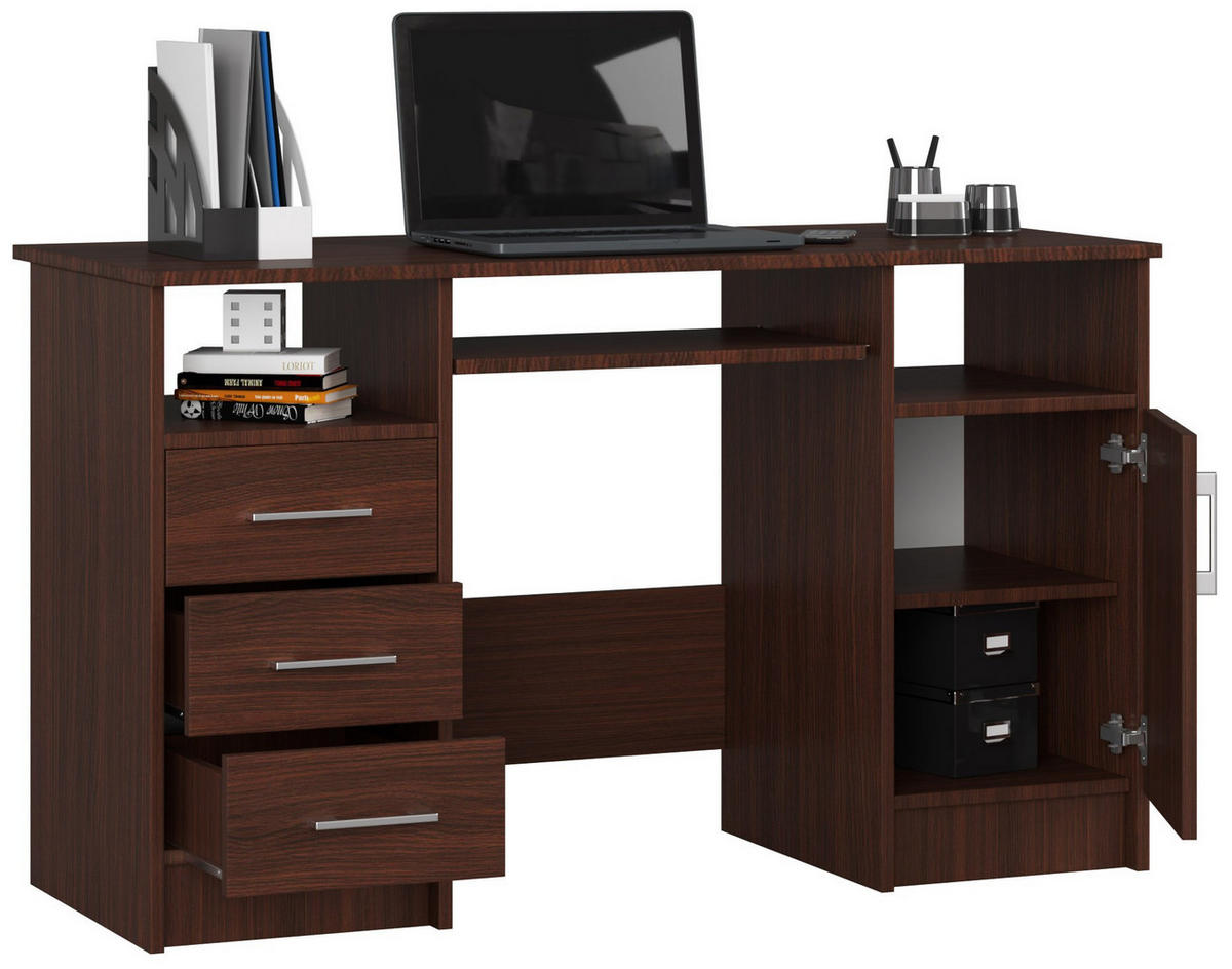 SCHREIBTISCH Wengefarben 124x52x74 cm - Wengefarben/Silberfarben, Holzwerkstoff/Kunststoff (52/124/74cm) - Akord