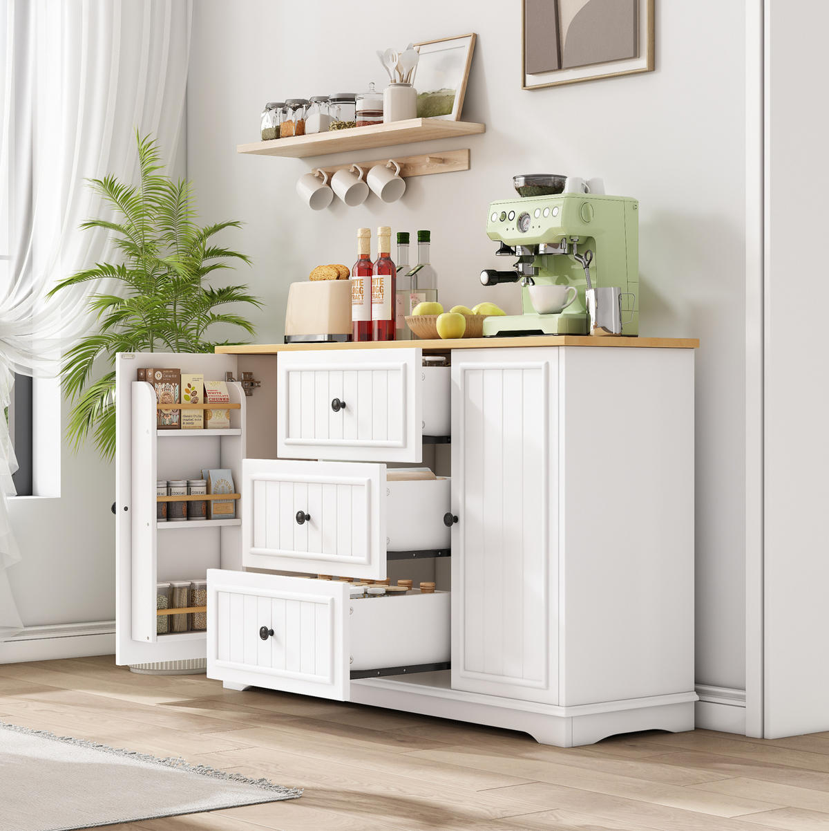 SIDEBOARD 126/40/86 cm Weiß aus MDF mit 3 Schubladen und Türen - Weiß, Holzwerkstoff (40/86/126cm) - OKWISH