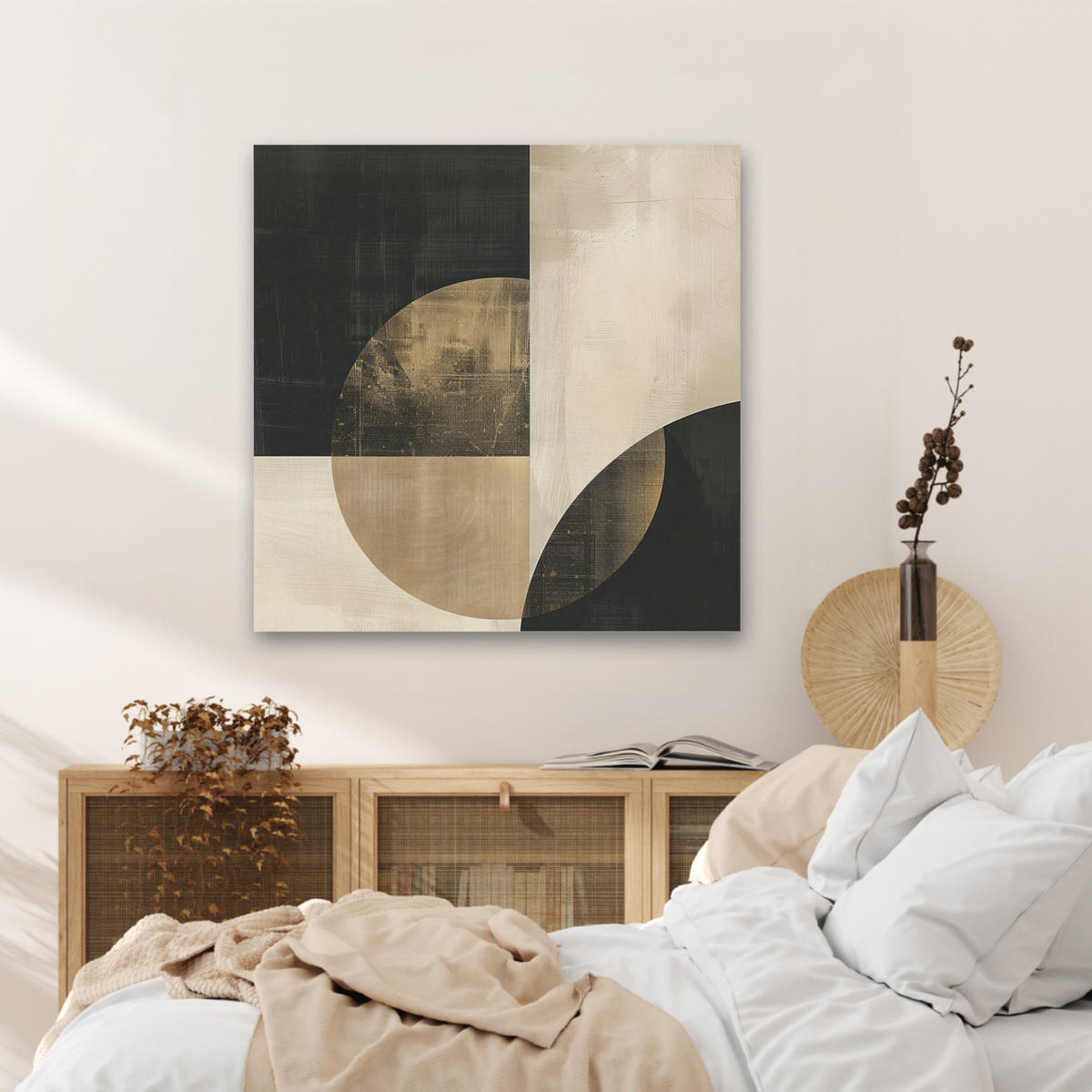 AKUSTIKBILD Abstrakt - Geometrische Formen - Schwarz - Gold Akustikpaneele 80x80 cm - Ecru, Kunststoff (80/80/0.9cm) - MuchoWow