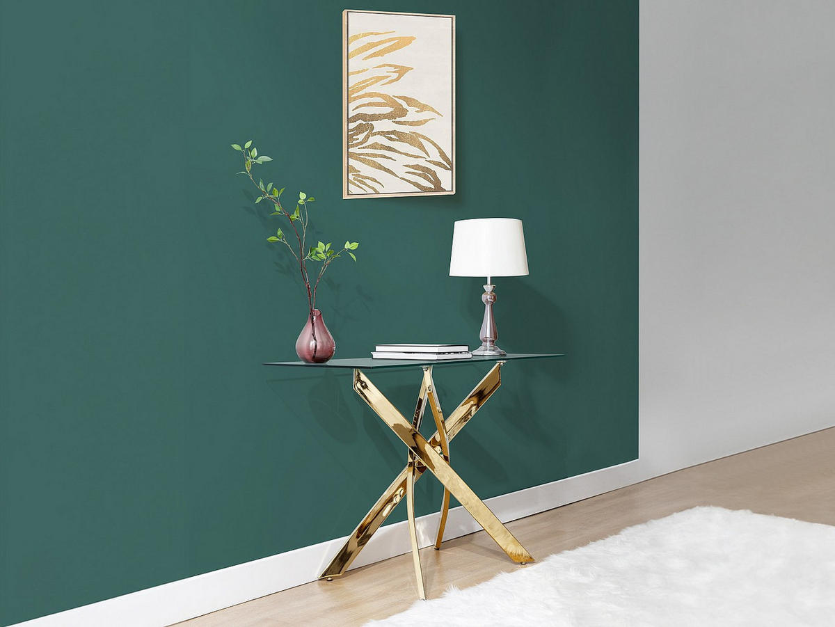 KONSOLENTISCH - 120 cm x 44.5 cm - Glas - Transparent, Goldfarben - COSIMA - Transparent/Goldfarben, Glas (44.5/120/75cm) - Vente-Unique