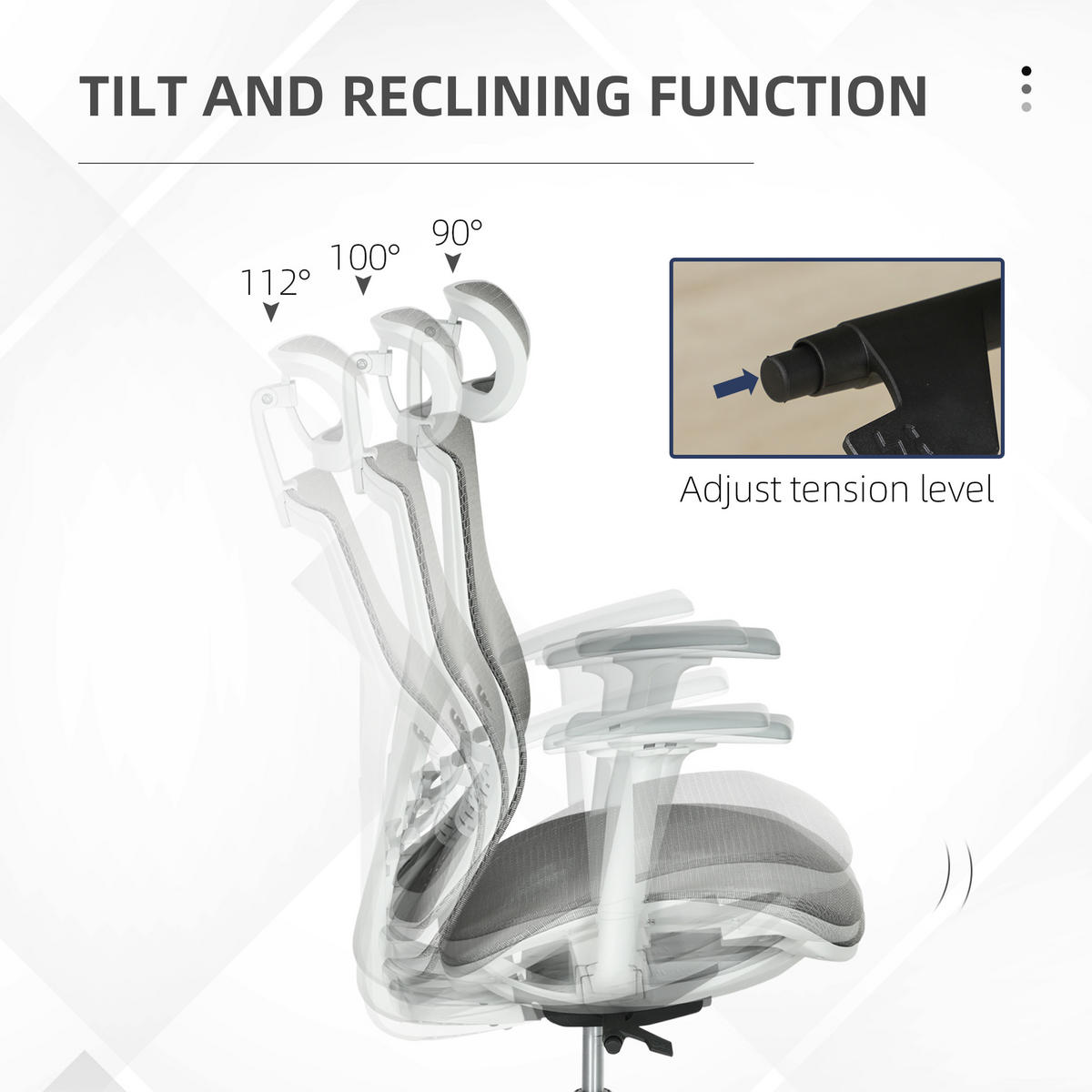 BÜROSTUHL Schreibtischstuhl höhenverstellbar mit 3D-Armlehne 3 Stufen Mesh Grau - Grau, Kunststoff (65/128/67cm) - Vinsetto