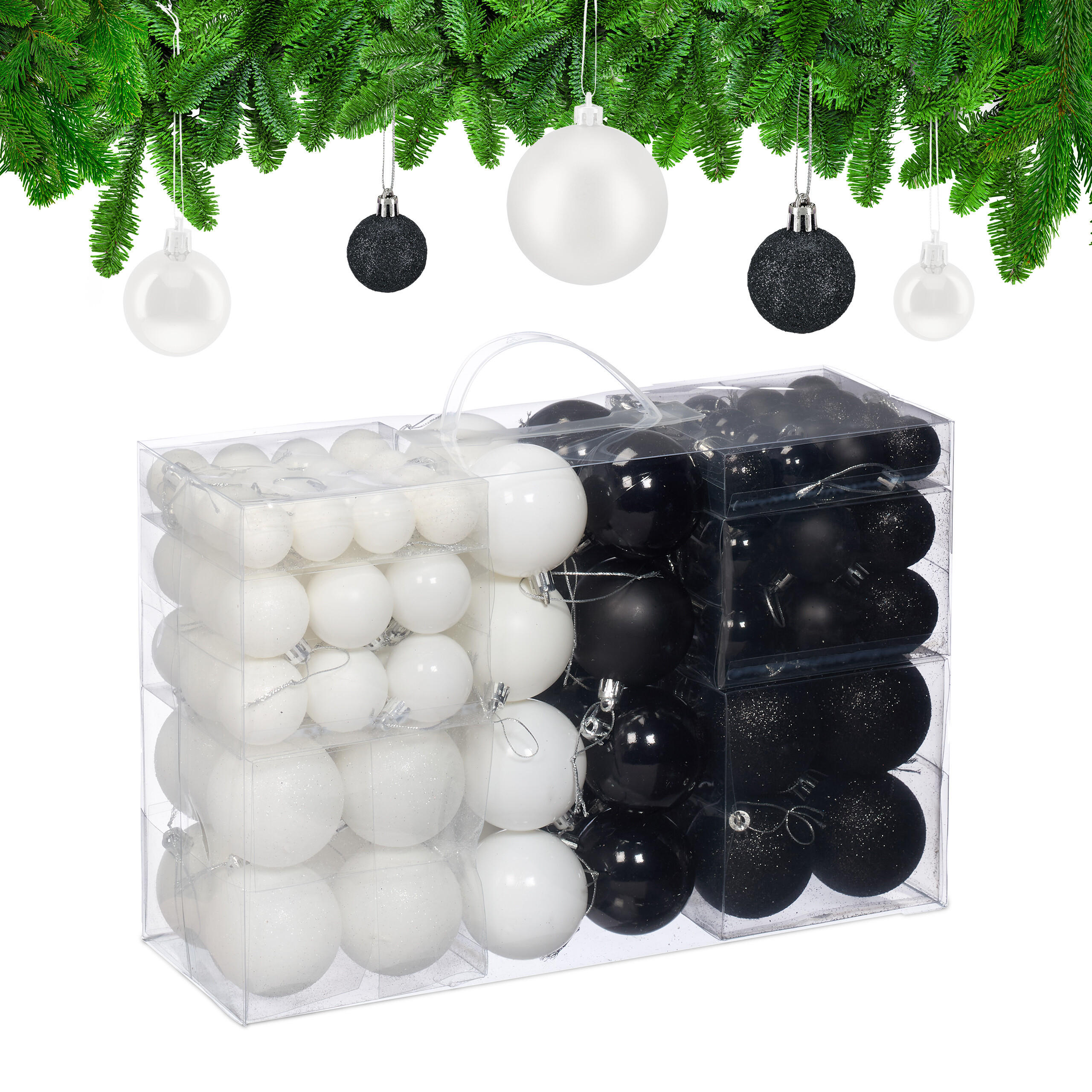 WEIHNACHTSKUGELN Schwarz Weiß 100-Stück-Set - Schwarz/Weiß, Kunststoff (6/7/6cm) - Relaxdays