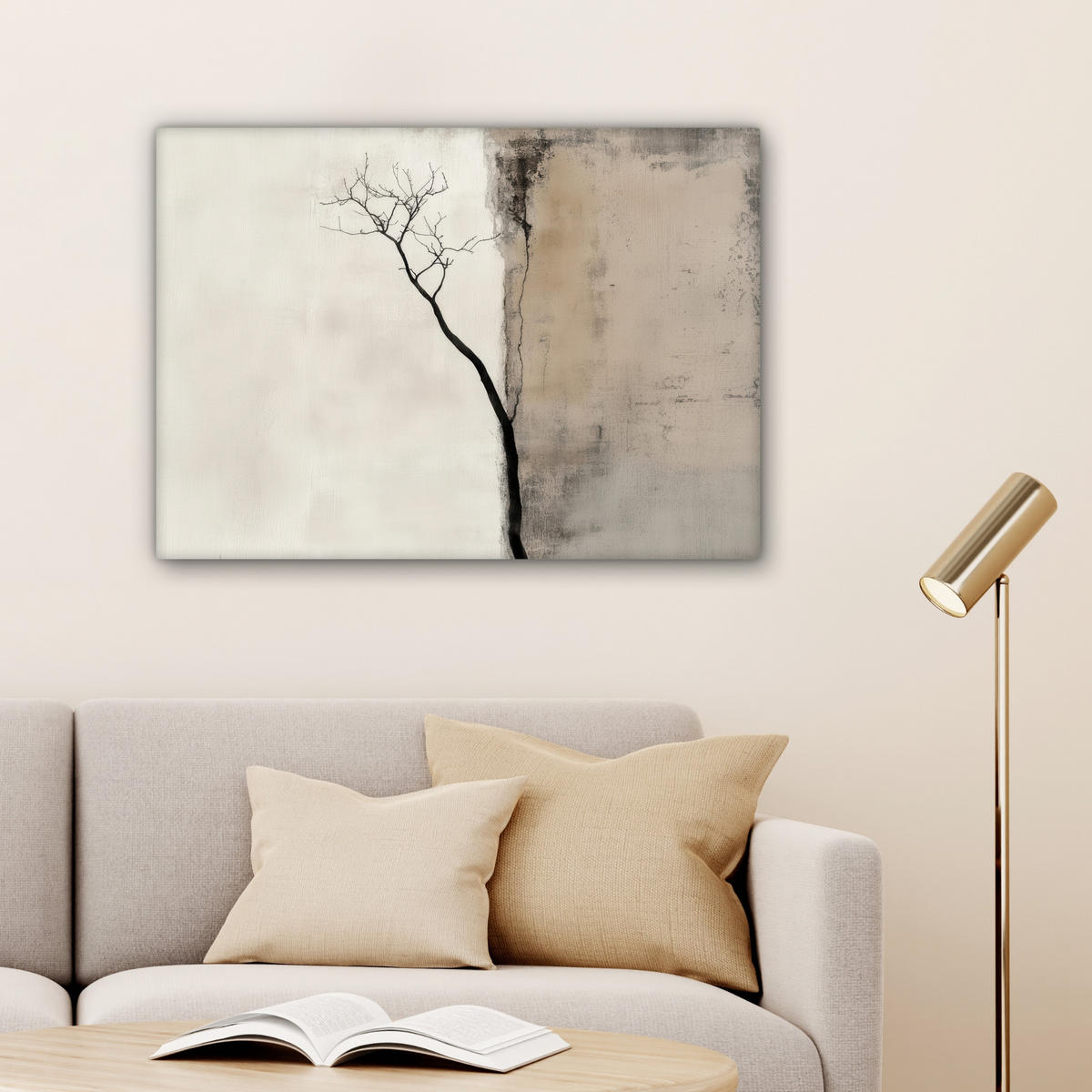 LEINWANDBILD Wabi sabi - Pflanze - Beige Wandbilder 80x60 cm - Taupe, Textil (80/60cm) - MuchoWow