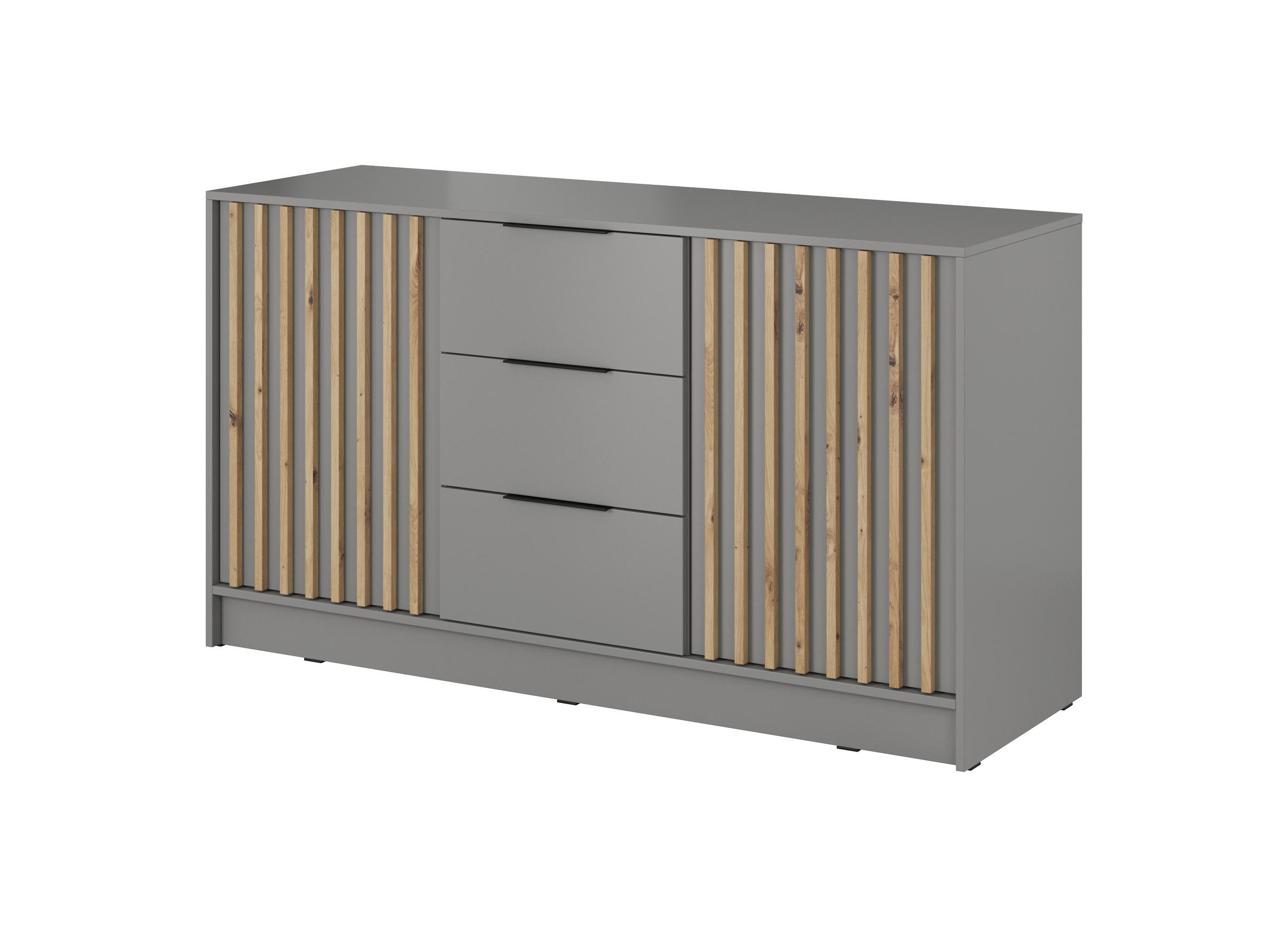 KOMMODE Stilo 155 cm in Grau + Lamellen aus Artisan-Eiche - Schwarz/Eiche Artisan, Holzwerkstoff/Kunststoff (155/86/45cm) - Ravio