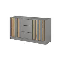 KOMMODE Stilo 155 cm in Grau + Lamellen aus Artisan-Eiche - Schwarz/Eiche Artisan, Holzwerkstoff/Kunststoff (155/86/45cm) - Ravio