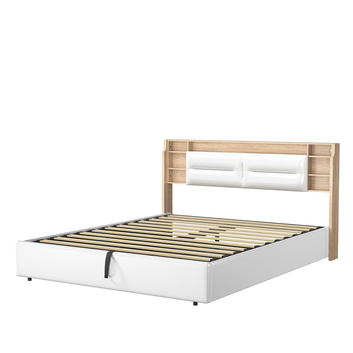 POLSTERBETT 140x200 cm, Weiß, LED-Beleuchtung - Weiß, Textil/Metall (140/200cm)