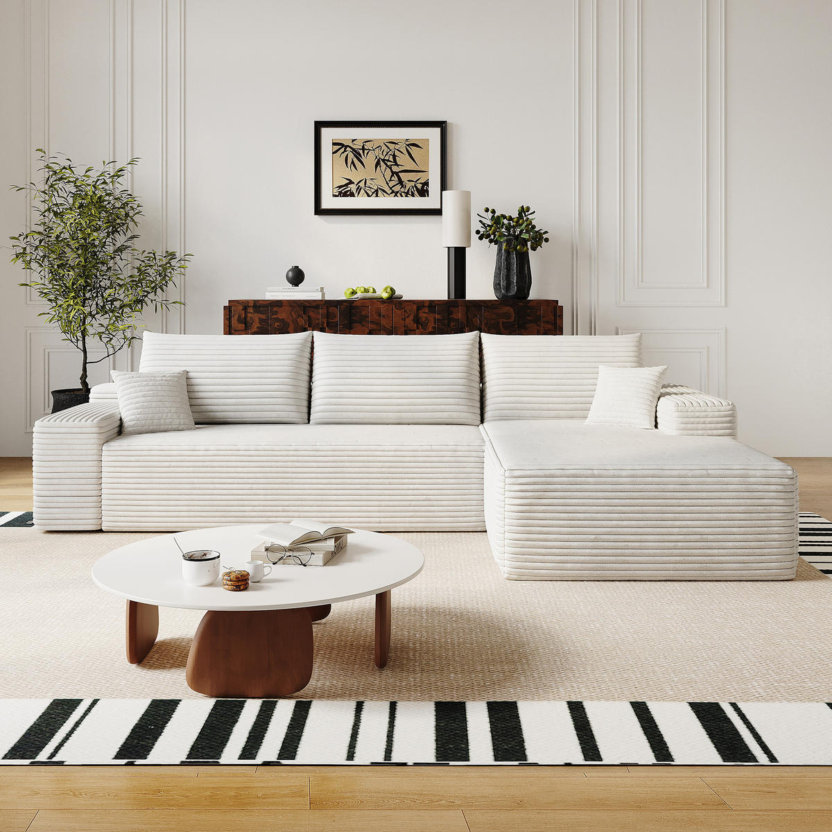 ECKSOFA 270/175/83 cm Weiß Cord mit Chaiselongue, Rechte Seite - Weiß, Textil (270/175cm) - Oxeza