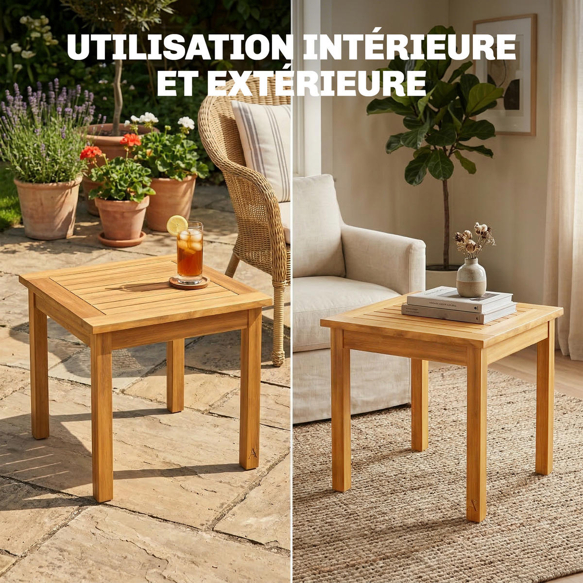 GARTENBEISTELLTISCH DE-14222 quadratisch, Akazienholz, Lattenrost Natur - Naturfarben, Holz (48/48/46cm) - ComfortXL