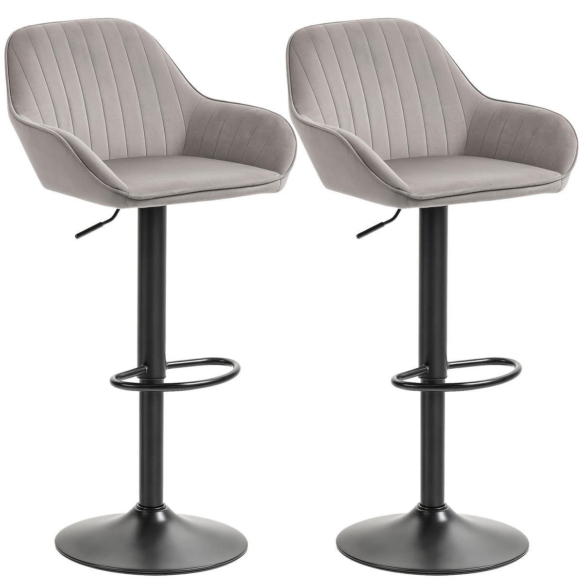 BARHOCKER 2er-Set DE-14770 höhenverstellbar & schwenkbar mit Veloursbezug Grau - Grau, Metall (50/107/50.5cm) - ComfortXL