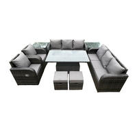 SITZGRUPPE GARTENSET MIT BEISTELLTISCH Polyrattan Patio 10-Sitzer - Dunkelgrau/Grau, Glas/Kunststoff - Fimous