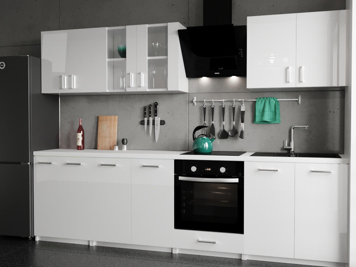 KÜCHENZEILE LECO 280 weiss glanz - Weiß Hochglanz, Holzwerkstoff (280/82/46cm) - roe furniture