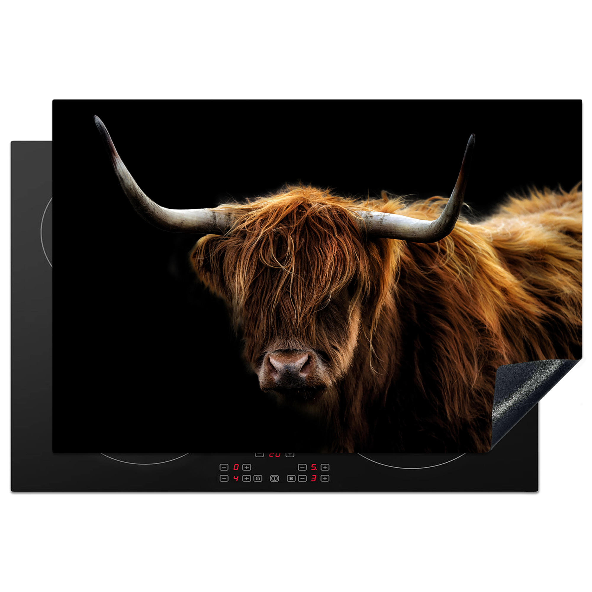MuchoWow KRYT NA INDUKČNÍ DESKU Skotský horal - Rohy - Černá - Zvířata - Příroda - Divoká - Kráva 76x51.5 cm