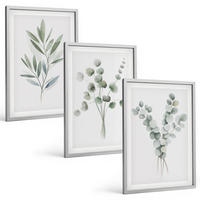 BILDER SET 3er Set - 40x60 cm Silberner Rahmen - Pflanzenmuster mit Grün - Silberfarben, Kunststoff (40/60cm) - TULUP