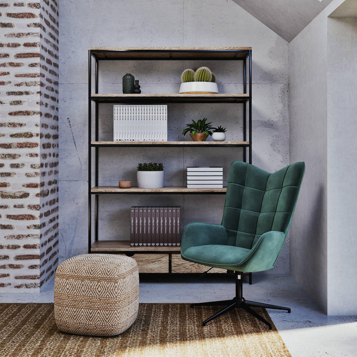 SESSEL höhenverstellbar, Grün Samt - Dunkelgrün/Schwarz, Holz/Textil (70/107/68cm) - Urban Meuble