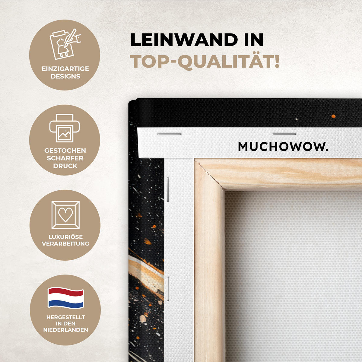 LEINWANDBILD Blumen - Gold - Graffiti - Schwarz - Abstrakt Wandbilder 80x60 cm - Cappuccino, Textil (80/60cm) - MuchoWow