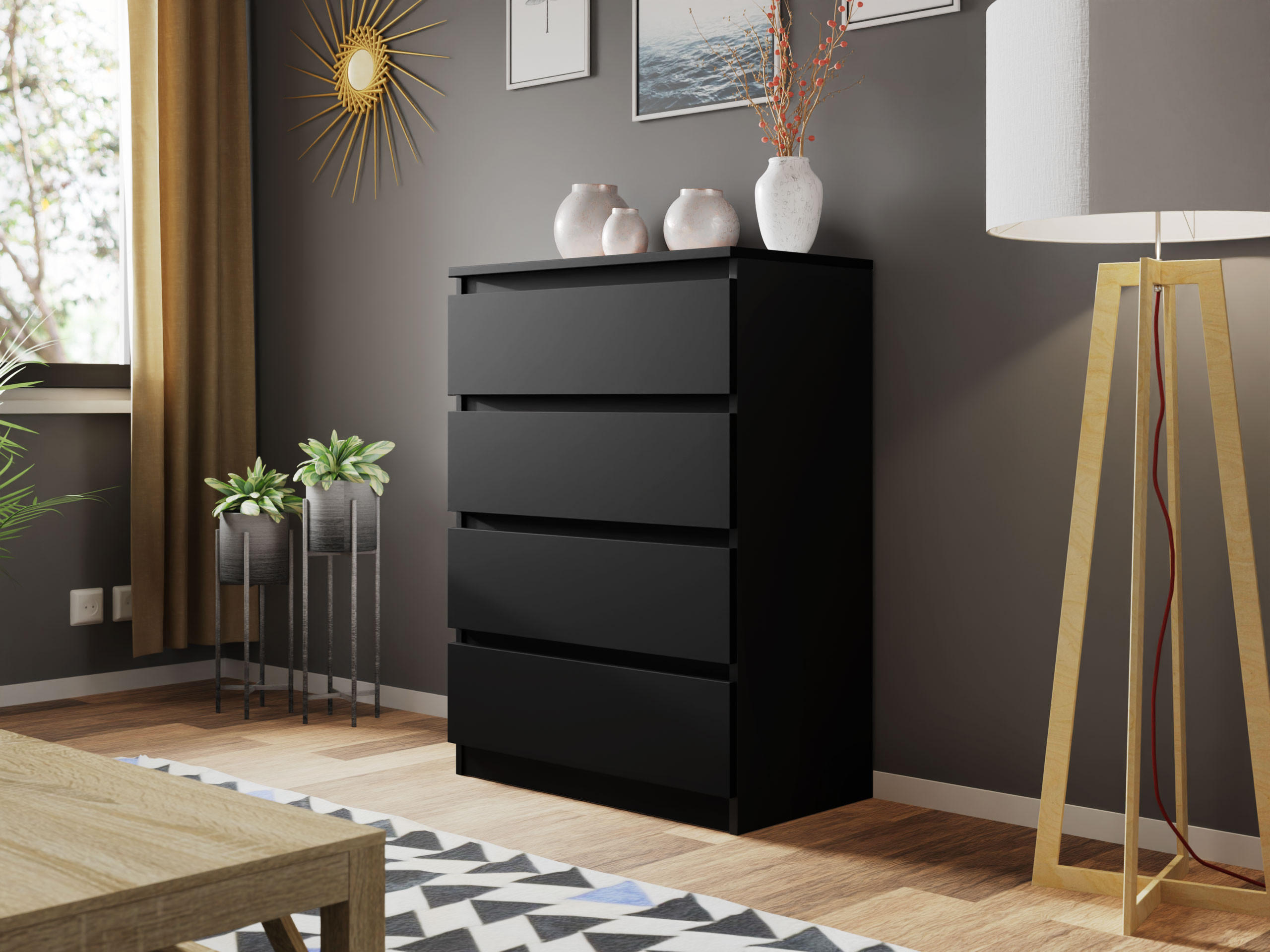 KOMMODE Malwa M4 - Schwarz, Holzwerkstoff (70/100/40cm) - MIRJAN24