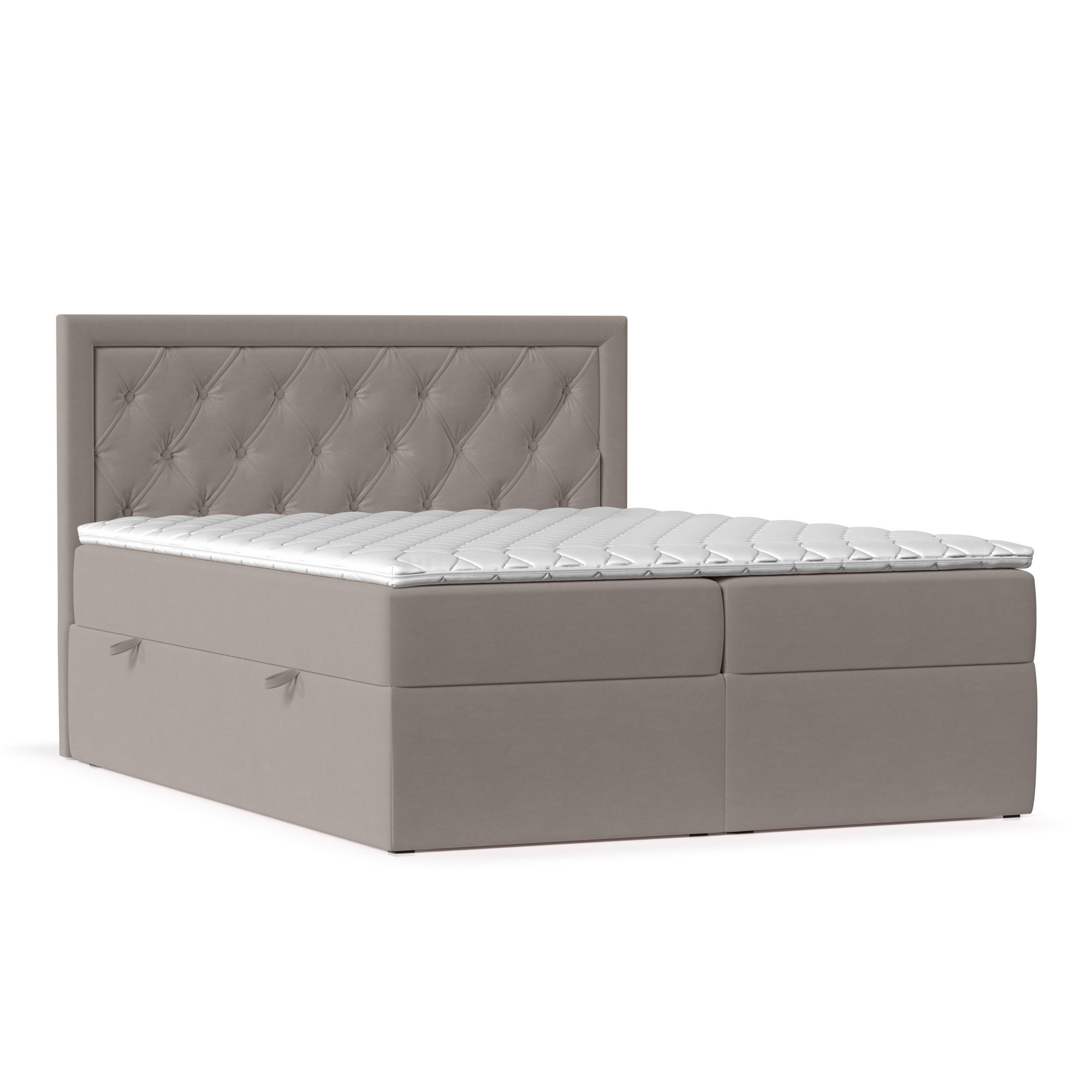 BOXBETT Maestro Taupe 200/200 cm mit Bonellmatratze und Topper - Taupe/Schwarz, Holz/Holzwerkstoff (200/200cm) - Maison de Reve