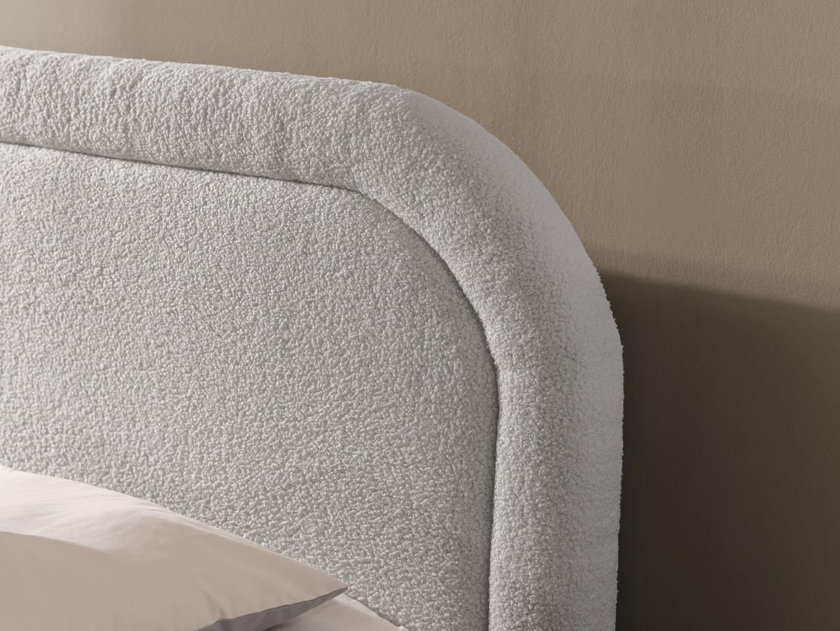 BOXBETT Sonna 140/200 cm Hellgrau Bouclé-Stoff mit abgerundetem Kopfteil und mit goldenen Metallfüßen - Goldfarben/Hellgrau, Holz/Textil (140/200cm) - S-Style Möbel