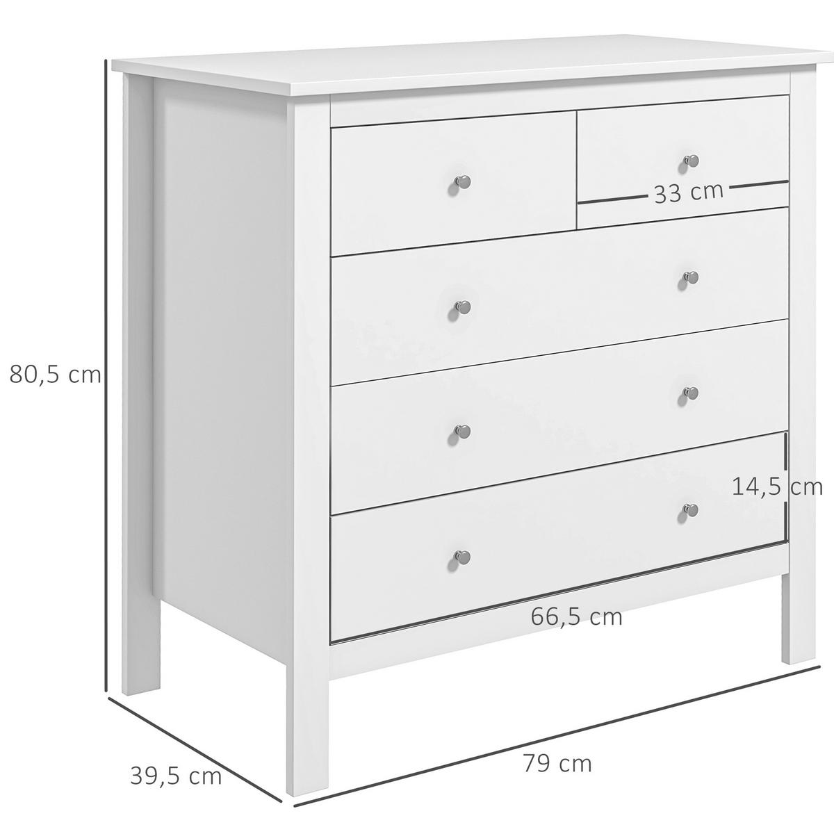 KOMMODE Beistellschrank mit 5 Schubladen Sideboard mit Anti-Kipp-Schutz Weiß - Weiß, Metall (39.5/80.5/79cm) - HOMCOM