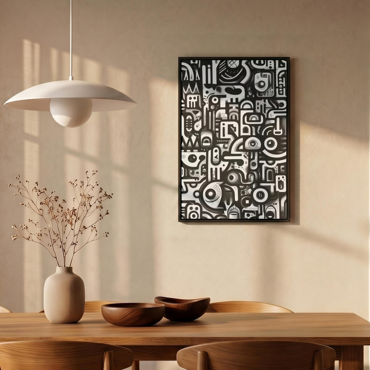 LEINWAND Bilder mit Rahmen - Symbole - Abstrakt - Grafik - Schwarz - 40x60 - Schwarz, Textil (40/60cm) - MuchoWow