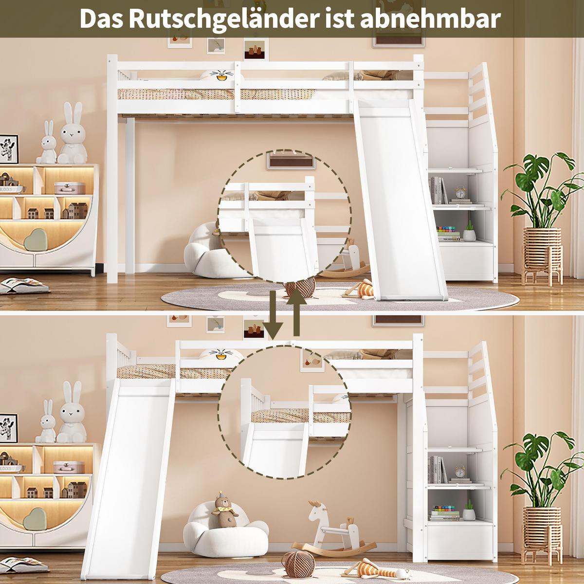 HOCHBETT 90x200cm Weiß mit Rutsche EN747 Ablageleiter optional - Weiß, Holz (90/200cm) - FLIEKS