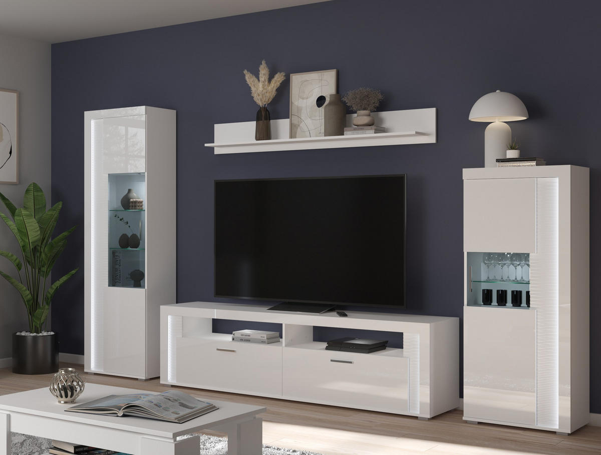 LOWBOARD SKYLIGHT (B/H/T: ca. 201/58/46 cm) in Weiß/weiß hochglanz - Weiß, Holzwerkstoff (201/58/46cm)