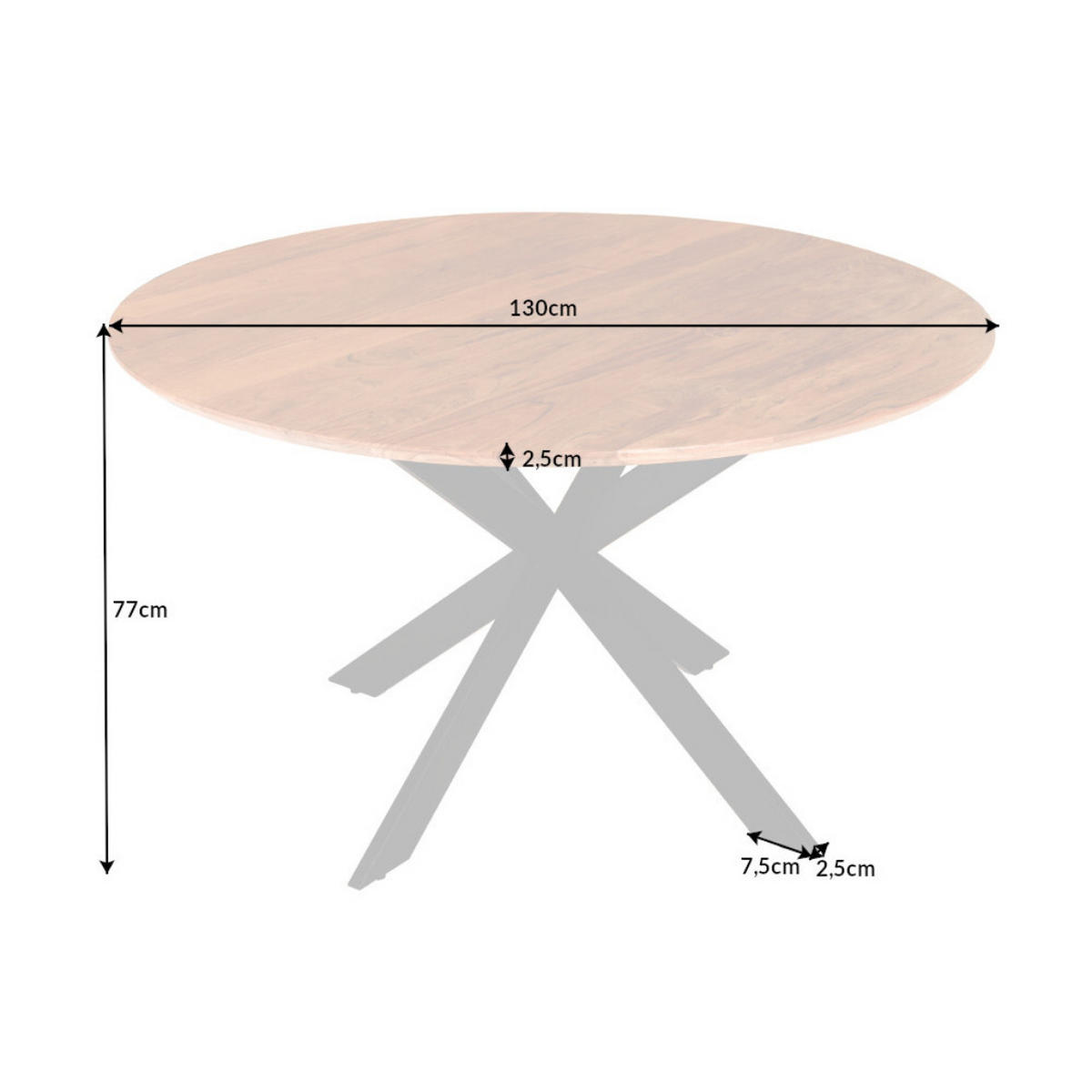 ESSTISCH GALAXIE rund Akazie Natur|Schwarz 130cm - Schwarz/Braun, Holz/Metall (130/130/77cm) - riess-ambiente