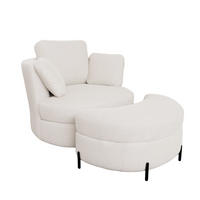 SESSEL XXL in Sherpa-Optik Ivory 360° drehbar mit Stauraum-Hocker - Magnolie, Textil (103/85.5/90.5cm) - Urban Meuble