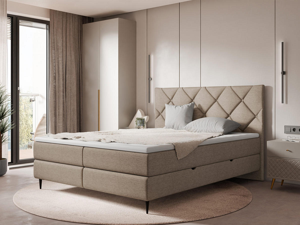 BOXBETT Letra - Hellbraun/Schwarz, Holz/Textil (180/200cm) - MIRJAN24