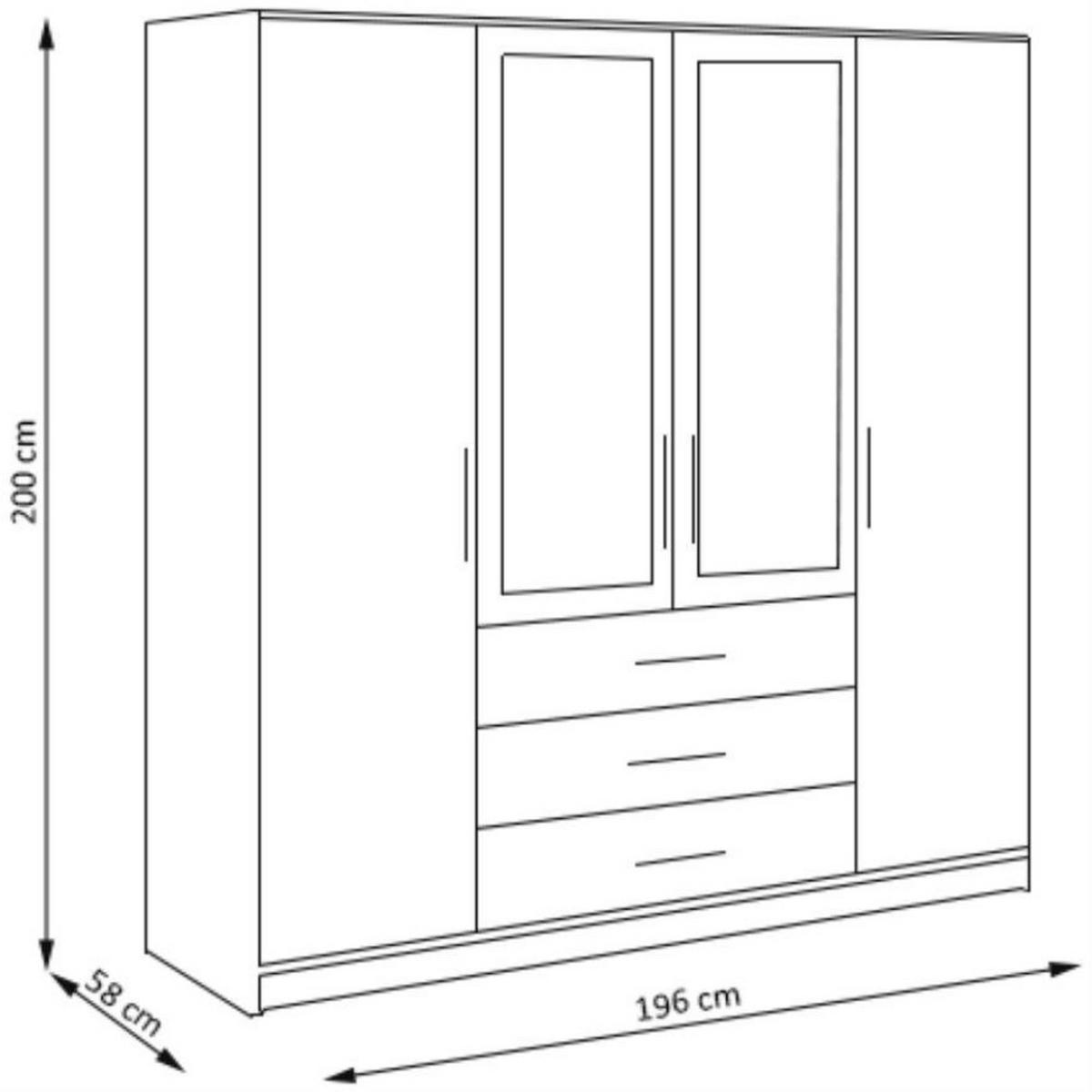 DREHTÜRENSCHRANK Balid 4-Türen, mit 3 Schubladen und Spiegel, Weiß - Weiß, Holzwerkstoff (196/200/58cm) - Beautysofa