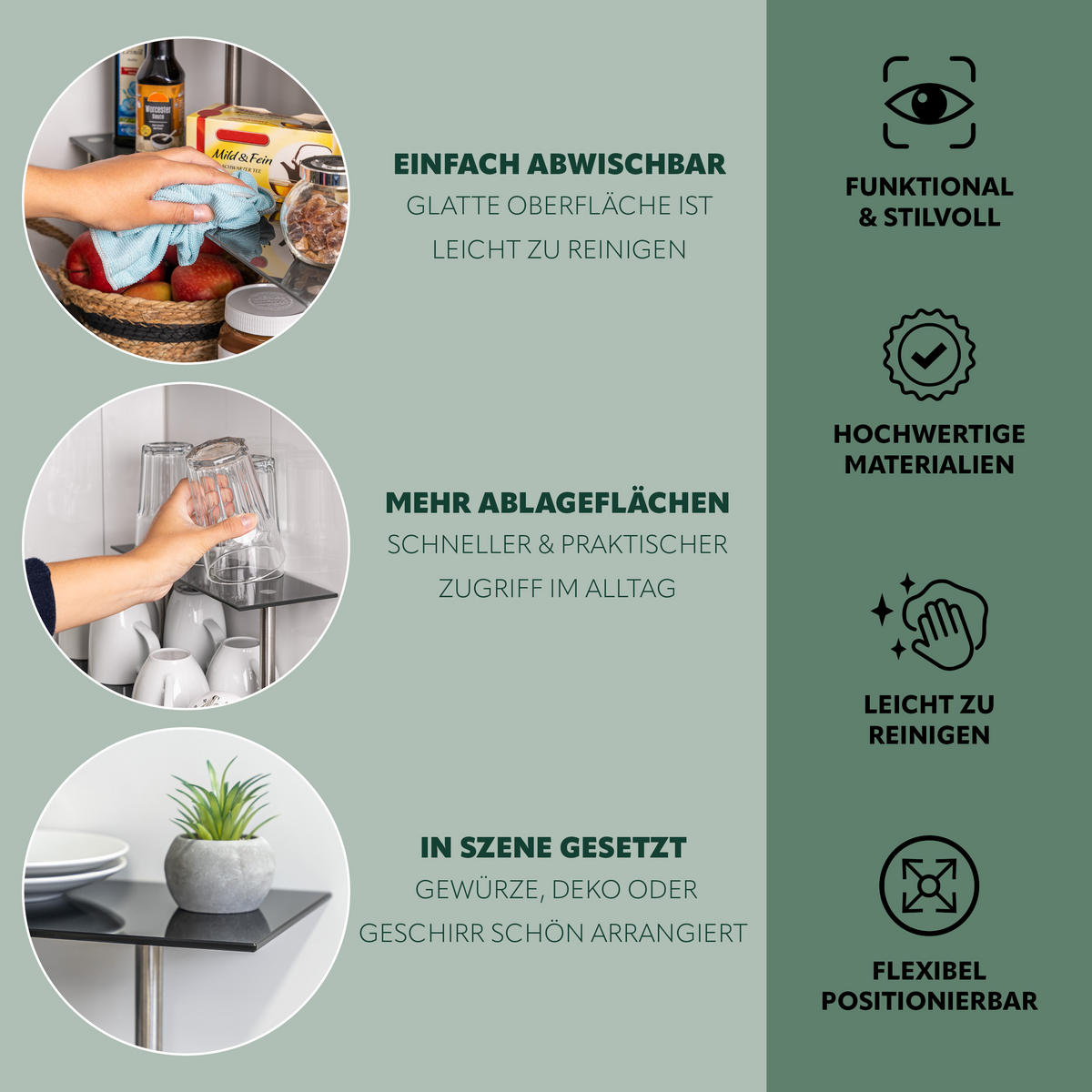 GLAS-REGAL, grau, Edelstahl, Kunststoff - Grau, Glas (52/35/19cm) - bremermann