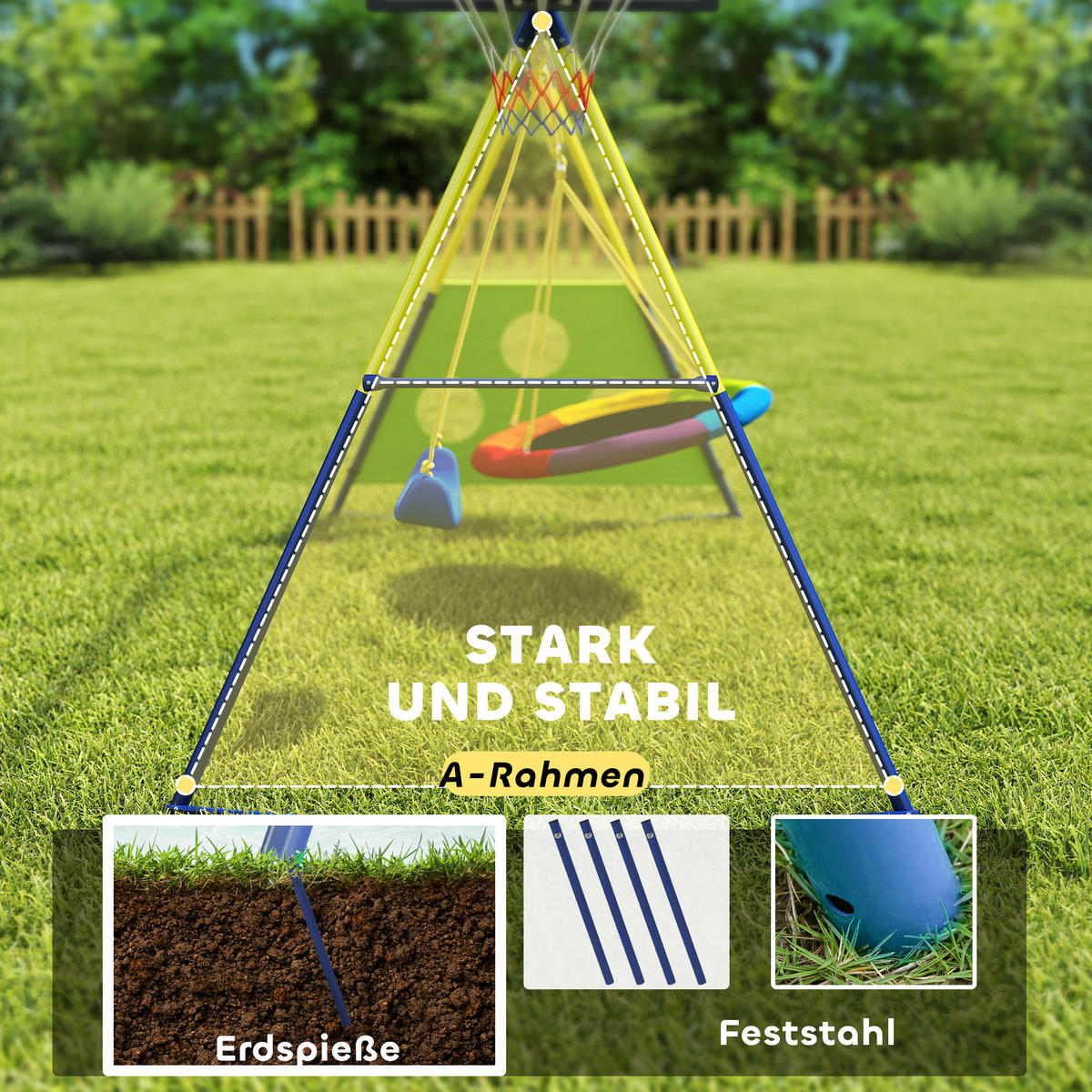 SCHAUKELGESTELL Stahl Oxford-Stoff Mehrfarbig - Multicolor, Metall (160/288cm) - AIYAPLAY