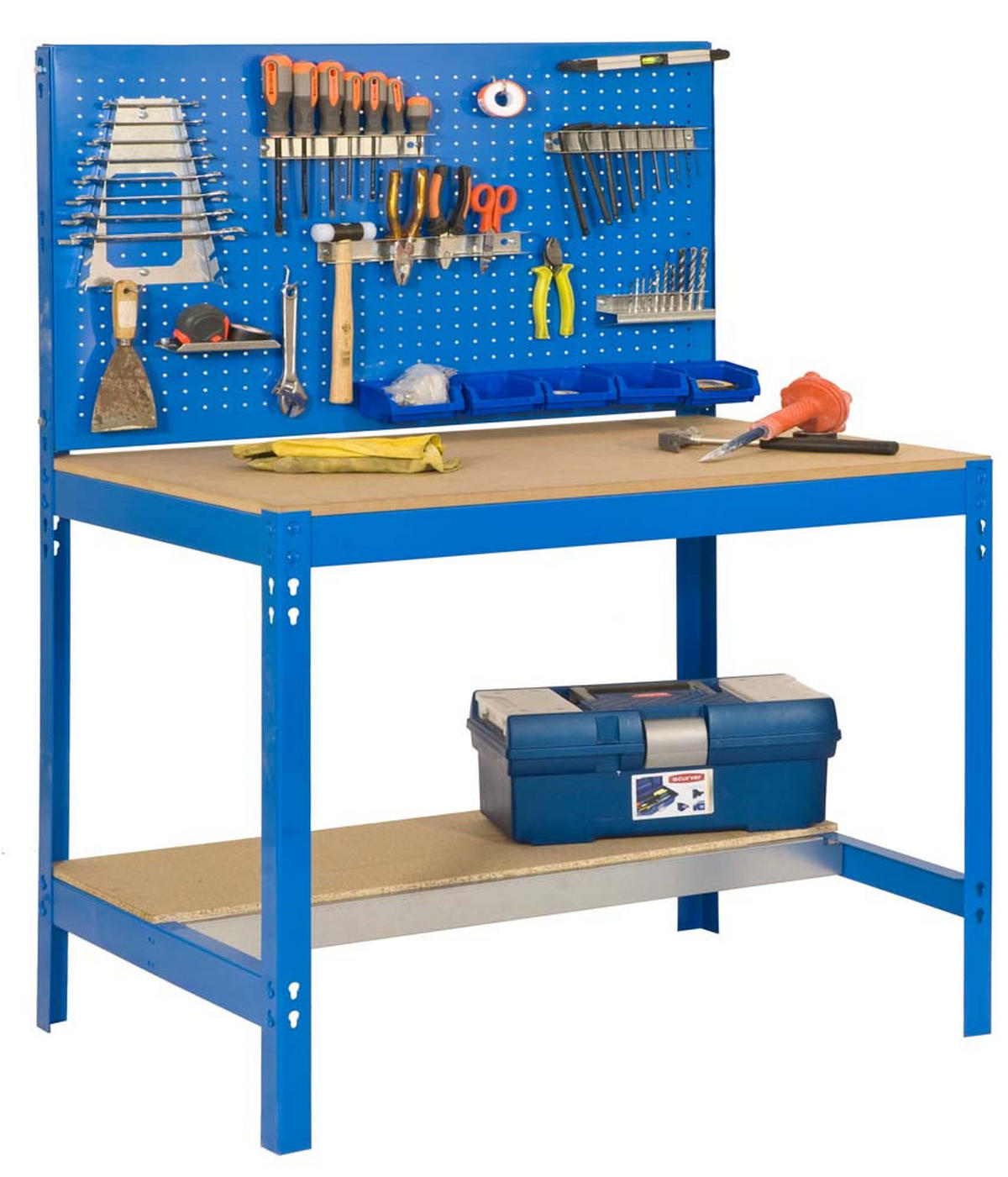 WERKBANK BUFFALO mit Werkzeugwand | HxBxT 84x120x61cm | Traglast 600kg | Blau - Blau, Metall (120/84/61cm) - PROREGAL