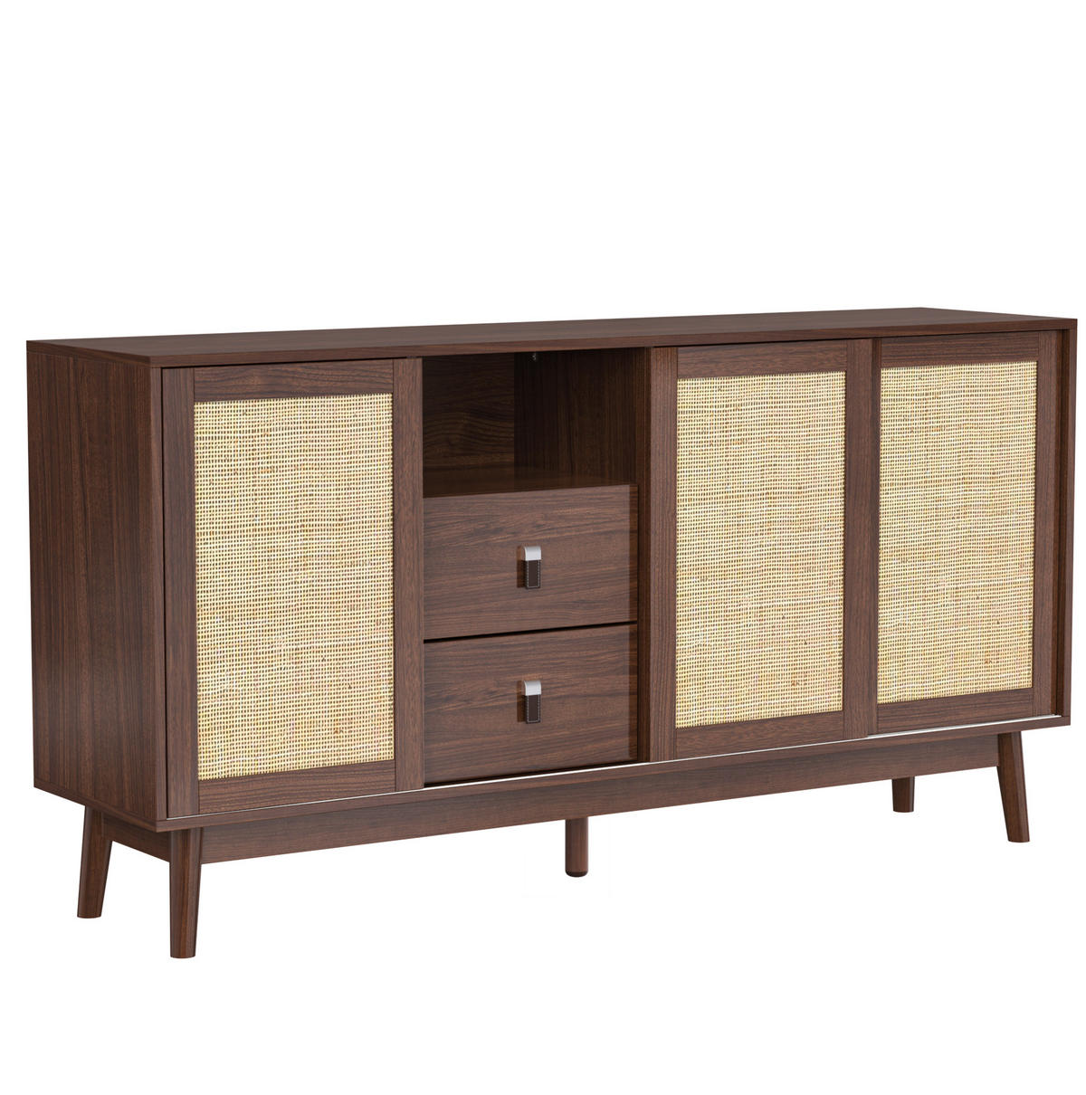 KOMMODE aus MDF & Spanplatte 155x38x80cm in Walnussfarben mit Schiebetüren - Walnussfarben, Holzwerkstoff (155/80/38cm) - Modfu