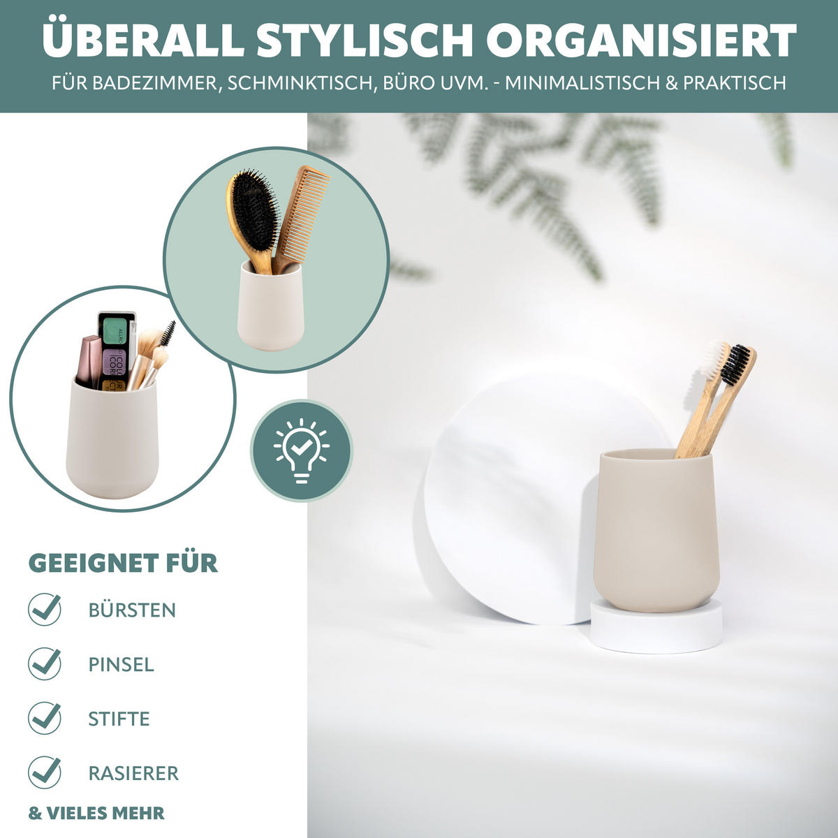 BECHER-SET TESERO 2tlg., Soft-Touch, beige - Beige, Kunststoff (8.5/10.5/8.5cm) - eluno