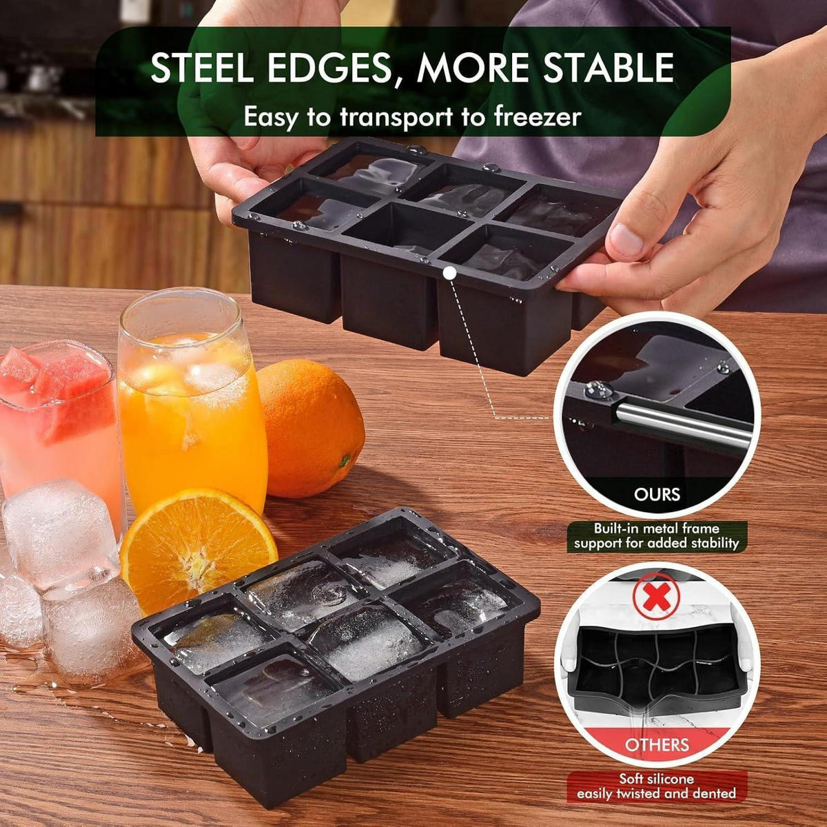 EISWÜRFELFORM 2-teiliges Set mit Deckel für große Eiswürfel - Schwarz, Kunststoff (4.3/2.2/6.5cm)