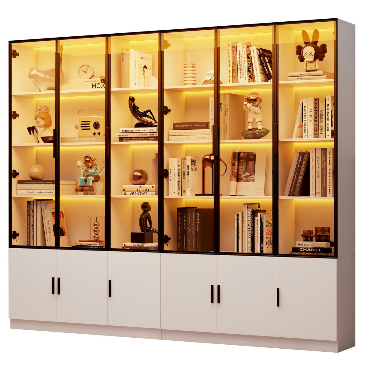 VITRINE LED 240cm Glasvitrine 12 Türen Hochschrank Weiß - Weiß, Glas (240/200/32cm) - FLIEKS