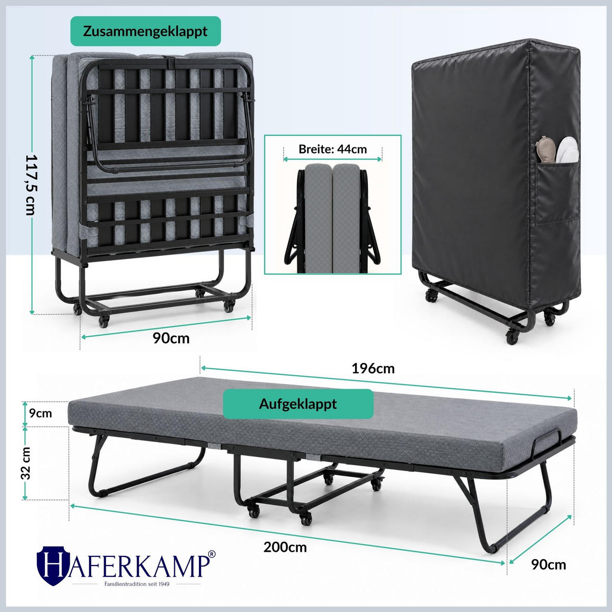 KLAPPBETT RESTO inkl. Premium Matratze 250kg Faltbar Gästebett TxB 90x200cm Anthrazit - Anthrazit, Metall