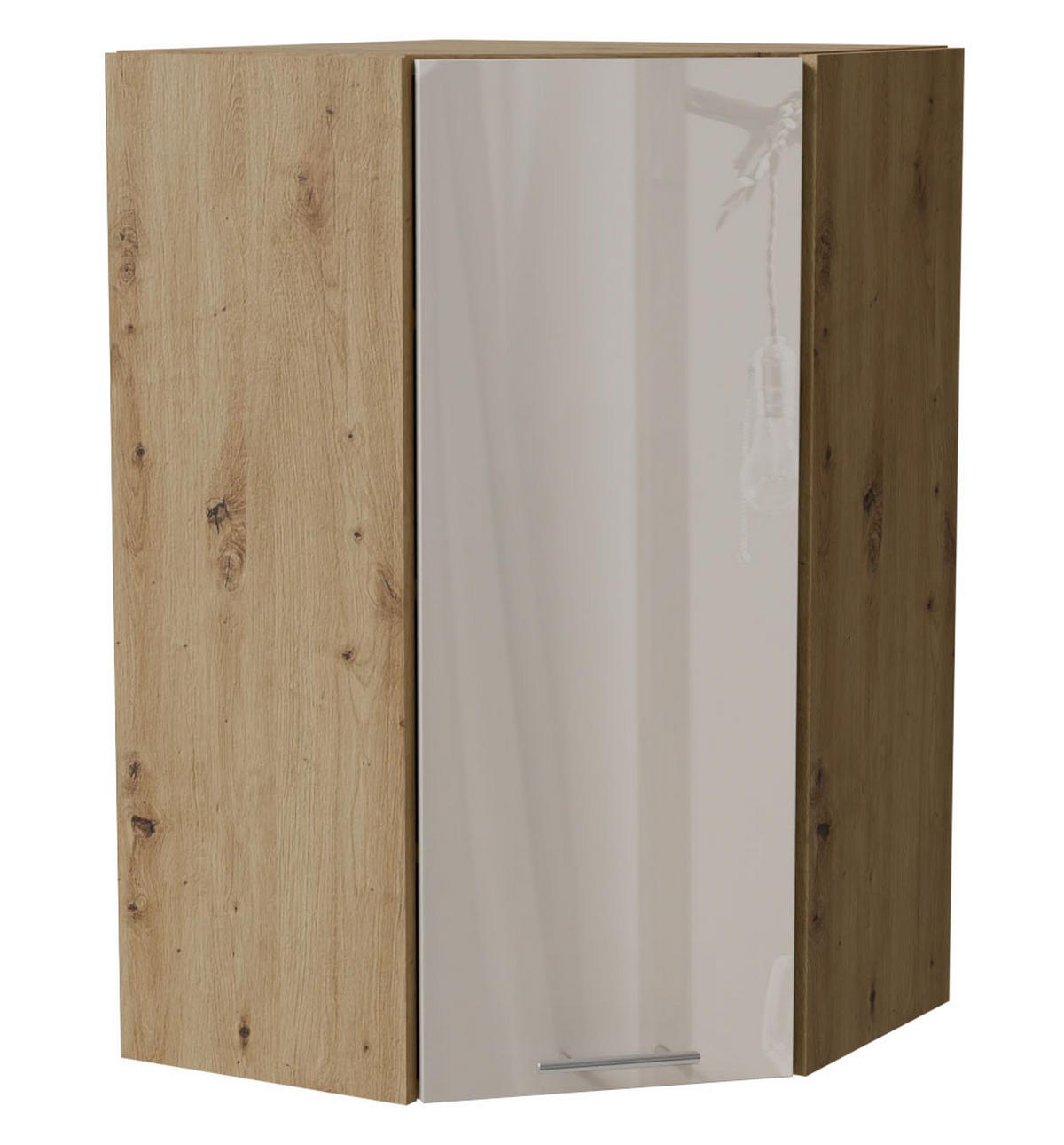 ECKHÄNGESCHRANK Brerra RAL 9001 creme Hochglanz / Eiche Artisan Matt 60 / 60 / 96cm - Creme/Eiche Artisan, Holz/Holzwerkstoff (60/96/60cm) - Feldmann-Wohnen