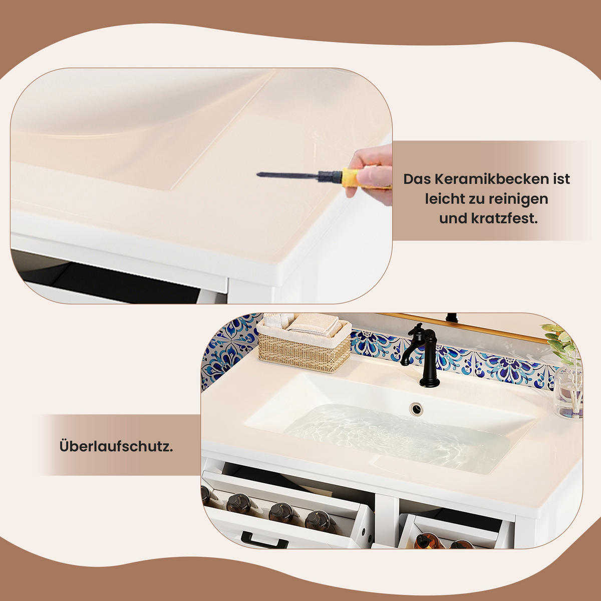 WASCHTISCHKOMBI 76/47/82 cm Weiß mit 4 Schubladen, ohne Wasserhahn - Schwarz/Weiß, Holz/Holzwerkstoff (47/82/76cm) - Oxeza