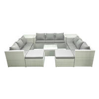 GARTENMÖBELSET mit 3-SITZER SOFA,COUCHTISCH Polyrattan Hellgrau-Mix 11-Sitzer - Hellgrau/Grau, Glas/Kunststoff - Fimous