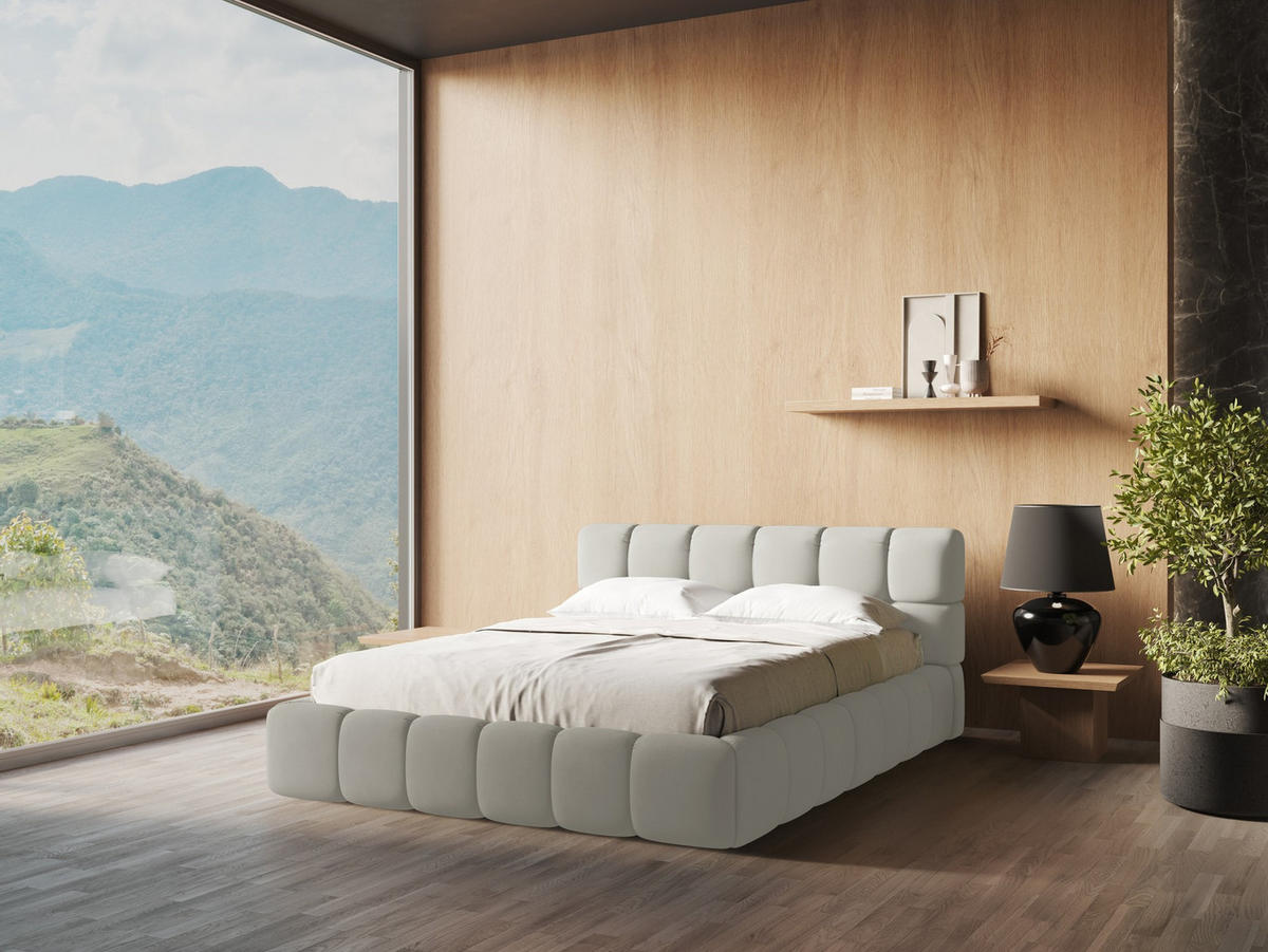 POLSTERBETT mit Bettkasten und Lattenrost 160x228 Beige - Beige/Schwarz, Kunststoff/Textil (140/200cm) - Makamii