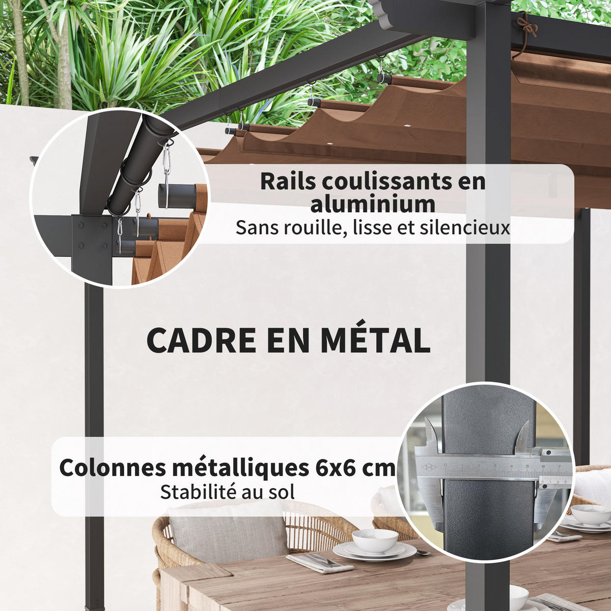 PERGOLA DE-12651 300/300 cm ausziehbar mit Magnetverschluss Braun - Braun, Textil (300/227/300cm) - ComfortXL