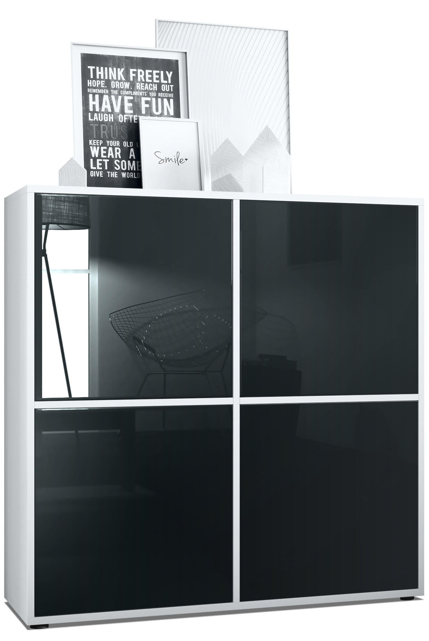 Vladon Highboard Schwarz Hochglanz 104x105.5x35.5 cm