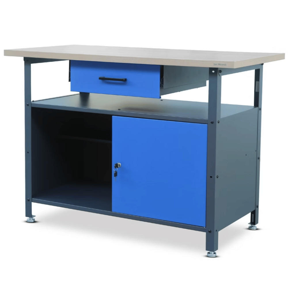 WERKBANK Werkstatt ERWA 85x120x60cm Anthrazit-Blau - Anthrazit, Metall (120/85/60cm) - DELUKE